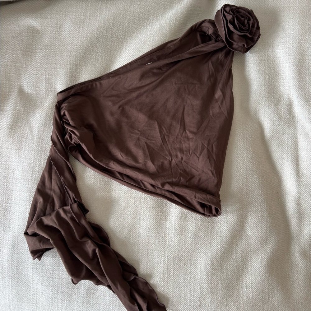 Lovers + Friends Chocolate Brown top with Rosette